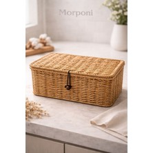 Rattan Kapaklı Düzenleyici Sepet  Doğal Rattan Organizer Dikdörtgen 28  cm 1 Adet