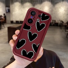 HONTINGA Vivo X200 Fe ile Uyumlu Kılıfı Düşüme Önleyici Basitlik Anti Düşme Kamera Korumali Kalp Bordo Desen Yumuşak Silikon Telefon Kılıfı Kadın ve Erkek Için Uygundur K2-7216