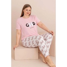 Farya Home Büyük Beden Pamuklu Desenli Anne Kalıp Kısa Kollu Pijama Takımı