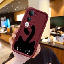 HONTINGA Vivo V50 Lite ile Uyumlu Kılıfı Düşüme Önleyici Basitlik Anti Düşme Kamera Korumali Kedi Bordo Desen Yumuşak Silikon Telefon Kılıfı Kadın ve Erkek Için Uygundur K2-7213