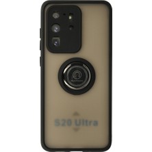 Erdo Ticaret Buğz Samsung Galaxy S20 Ultra Kılıf Montreal Yüzüklü Silikon Kapak - Siyah