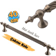 Badem10 Burgulu Antik Sarı 40 cm Çelik Kapı Tutma Kolu Sürgülü Dış Çekme Kulpu Kulbu Tutamağı Kol 1 Adet