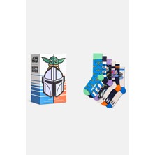 Happy Socks - Erkek Çok Renkli Star Wars Mandalorian Temalı 6\'lı Çorap Hediye Seti