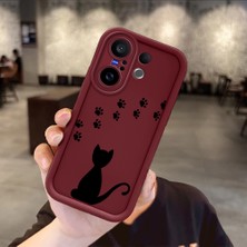 HONTINGA Vivo X200 Fe ile Uyumlu Kılıfı Düşüme Önleyici Basitlik Anti Düşme Kamera Korumali Kedi Bordo Desen Yumuşak Silikon Telefon Kılıfı Kadın ve Erkek Için Uygundur K2-7213