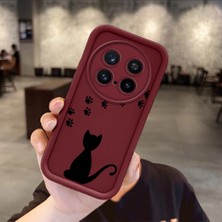 HONTINGA Vivo X200 Pro ile Uyumlu Kılıfı Düşüme Önleyici Basitlik Anti Düşme Kamera Korumali Kedi Bordo Desen Yumuşak Silikon Telefon Kılıfı Kadın ve Erkek Için Uygundur K2-7213