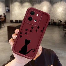 HONTINGA Vivo Y28 ile Uyumlu Kılıfı Düşüme Önleyici Basitlik Anti Düşme Kamera Korumali Kedi Bordo Desen Yumuşak Silikon Telefon Kılıfı Kadın ve Erkek Için Uygundur K2-7213