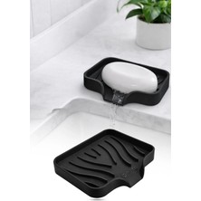 Omilife Silikon Vantuzlu Su Giderli Esnek Sabunluk Siyah Renk Pratik Mutfak Banyo Lavabo Üstü Sabunluk