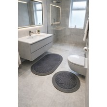 Melena Carpet Premium Kaymaz Taban Banyo Paspası Jüt Kenar Detaylı Oval Yuvarlak Set 100X60-60X60
