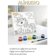 Çocuk Boyama Tuval Seti Unicorn 6 Lı Akrilik Boya + Fırça + Hazır Görsel Tuval (20X20 )