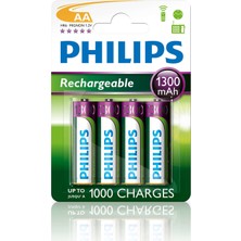 Philips 4lü Şarj Edilebilir AA Kalem Pil 1300mAh 1,2V Yüksek Performanslı Şarjlı Piller