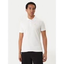 Versace Erkek Normal Kalıp Logo Desenli Pamuklu Kısa Kollu Beyaz Polo Yaka T-Shirt 80GAGT19 CJ01T-G03