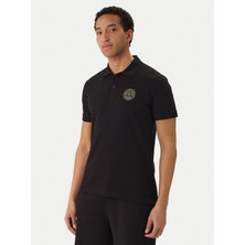 Versace Erkek Normal Kalıp Logo Desenli Pamuklu Kısa Kollu Siyah Polo Yaka T-Shirt 80GAGT19 CJ01T-G89