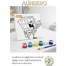 Çocuk Boyama Tuval Seti Sünger Bob_spongebob 6 Lı Akrilik Boya + Fırça + Hazır Görsel Tuval (20X20 )