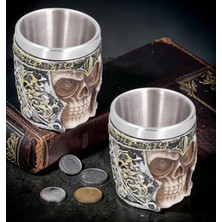 Elifeshop Gotik Viking Kurukafa Işlemeli Paslanmaz Çelik 2’li Premium Shot Bardağı Seti – 55 ml