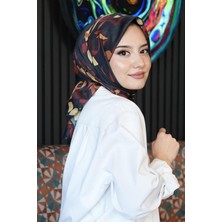 Afvente Yaprak Desen Sarı Soft Pamuk Eşarp - Kiremit
