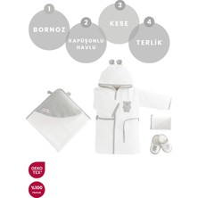Bebekevi %100 Pamuk Oeko-Tex Bebek Bornoz ve Havlu Seti 4 Lü Hediyelik Set