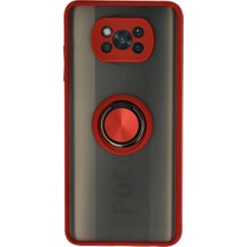 Akinco Pocophone X3 Kılıf Montreal Yüzüklü Silikon Kapak - Kırmızı