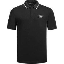 EA7 Erkek Vücut Sıcaklığını Sabit Tutan Kumaş Dar Kalıp Logo Desenli Kısa Kollu Siyah Polo Yaka T-Shirt 7M001288 AF13520-UC001