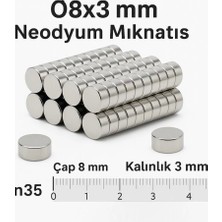 5 Adet 8X3MM Yuvarlak Neodyum Mıknatıs Güçlü Nikel Kaplamalı Kaliteli Dayanıklı Magnet ( Lisinya )