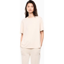 EA7 Kadın Normal Kalıp Yuvarlak Yakalı Metalik Logo Detaylı Viskoz Karışımlı Kısa Kollu Bej T-Shirt 7W000189 AF13919-U1088
