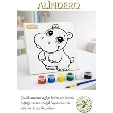 Çocuk Boyama Tuval Seti Hipopotam 6 Lı Akrilik Boya + Fırça + Hazır Görsel Tuval (20X20 )