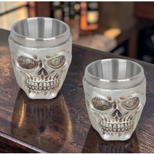 Elifeshop Gotik Silver Kurukafa Işlemeli Paslanmaz Çelik 2’li Premium Shot Bardağı Seti – 55 ml