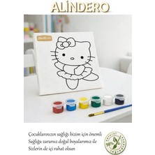 Çocuk Boyama Tuval Seti Hello Kitty Bale 6 Lı Akrilik Boya + Fırça + Hazır Görsel Tuval (20X20 )