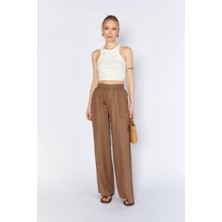 CGA Kadın Keten Pantolon Kahverengi Keten Pantolon Dikiş Detaylı Kare Cepli Keten Pantolon