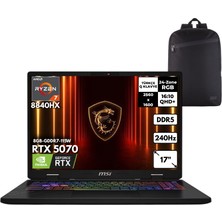 MSI Msı Crosshair A17 Ryzen 7-8840HX 40-Gbddr5 1 Tbssd RTX5070 (8GB-GDDR7-115W) 17" Qhd+ Windows 11 Home + Hmf Sırt Çantası D8WGKG-044XTRHMF28