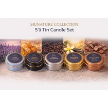 Korıxa Signature Collection 5’li Kokulu Mini Mum Seti – Premium Metal Kutulu Mum Seti (Lavanta, Amber, Kahve, Vanilya, Çikolata)