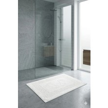 Neşe Home Collection Neşe Home Ayak İzli Beyaz Banyo Paspası 50x70 – %100 Pamuklu ve Emici