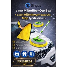 Single 2 Li Premium Paket & Mikrofiber Oto Bezi & Paslanmaz Alüminyum Saplı Çok Oto Mop Art Yedeği