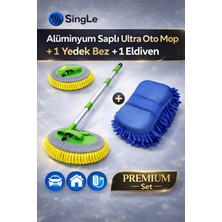 Single 2 Li Diamond Set √ Paslanmaz Alüminyum Saplı Oto Mop +1 Yedek Bezi √ 1 Adet Lüx Eldiven Mikrofiber