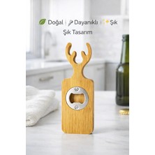 Single Bambu Mıknatıslı Şişe Açacağı Geyik Tasarımlı Premium Açacak
