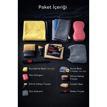Single Premium Oto Seti 8'li Kurulama, Ayna, Sünger, Detay Fırçaları,eldiven, Güderi Bez