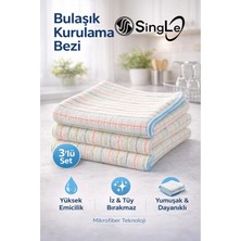 Single Mikrofiber Malzemeden Üretilmiş 3'lü Bulaşık Kurulama Bezi 40 x 40 cm Çok Amaçlı Kullanım