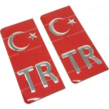 Asiltech Tr Plaka Arması Metal Etiket Sticker Kırmızı 2'li