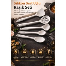 Single 5 Parça Sert Uçlu Isıya Dayanıklı Kevgir-Spatula-Pilav-Kepce-Derin Kaşık Seti