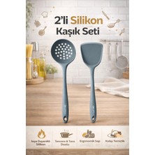 Single ( 2 Li Set ) Sert Uçlu Isıya Dayanıklı Kevgir Spatula Kaşık Setimiz Yanmaz Yapışmaz