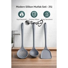 Single ( 3 Parça ) Sert Uçlu Isıya Dayanıklı Yanmaz Spatula Kevgir Kepçe Silikon Setimiz