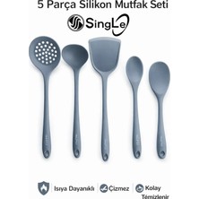 Single 5 Parça Sert Uçlu Isıya Dayanıklı Spatula-Kevgir-Pilav-Kepçe-Derin Kaşık Seti