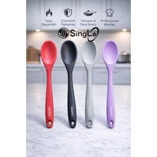 Single ( 4 Adet ) 28 cm Isıya Dayanıklı Yanmaz Yapışmaz Silikon Derin Kaşık Seti