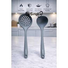 Single 2 Li Set Sert Uçlu Isıya Dayanıklı Kevgir Kepçe Seti