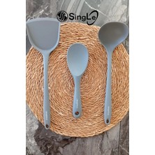 Single ( 3 Adet ) Sert Uçlu Isıya Dayanıklı Yanmaz Yapışmaz Silikon Yemek Servis Kaşık Seti