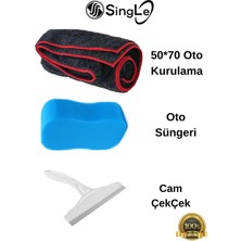 Single 3'lü Araç Yıkama Kurulama Temizlik Seti - Kurulama ( 50X70 cm ) - Cam Çek Çek - Sünger