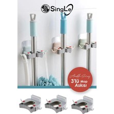 Single (3 Adet) Paspas Süpürge Fırça ve Mop Askısı Sap Tutucu Mutfak Banyo Askı