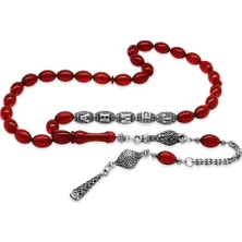 Tesbihname Kararmaz Metal Püsküllü Kişiye Özel Isim Yazılı Bayrak Kırmızısı Ateş Kehribar Tesbih