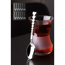 Doğuş Mutfak Doğuş Gümüş Renkli Kalpli Paslanmaz Çelik Çay Kaşığı Seti 12 Adet Şık Tasarım