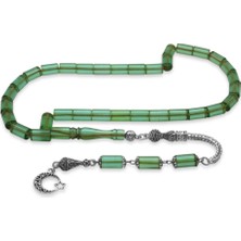 Tesbihname Ateş Kehribar Tesbih Metal Püsküllü Kesme Kesim Su Yeşili Renk