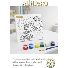 Çocuk Boyama Tuval Seti Masha ve Koca Ayı 6 Lı Akrilik Boya + Fırça + Hazır Görsel Tuval (20X20 )
